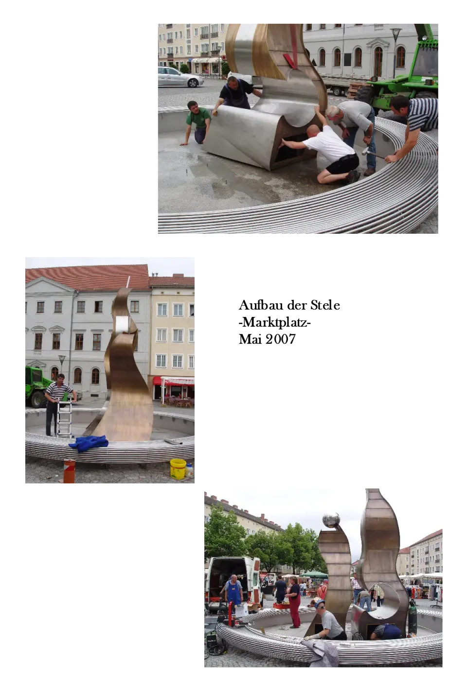 Montage der Skulptur im Brunnenbecken